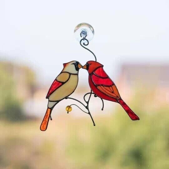 Pair of Cardinal bird stained ornament