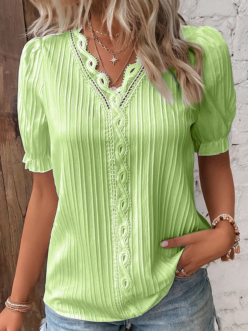 Limited Stock🛒49%OFF🔥V Neck Plain Lace Elegant Shirt(Buy 2 Free Shipping)