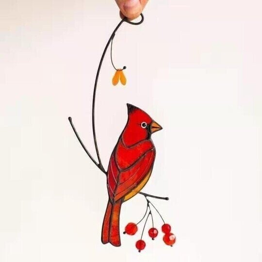 Pair of Cardinal bird stained ornament