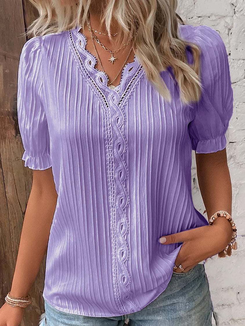 Limited Stock🛒49%OFF🔥V Neck Plain Lace Elegant Shirt(Buy 2 Free Shipping)